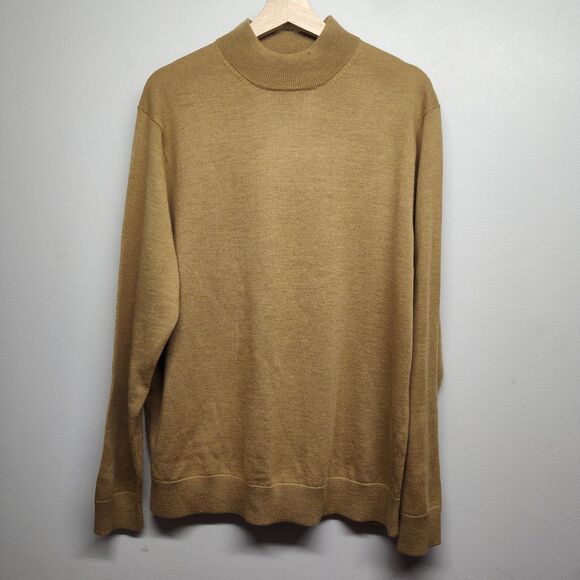 Murano Knit Sweater Men Size L Tan Long Sleeve Mock Neck 100% Merino Wool Fall - Picture 1 of 8